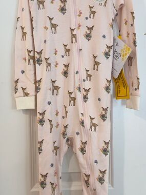 NWT Burt's Bees Baby Light Pink Deer & Floral Organic Cotton Zip One-Piece